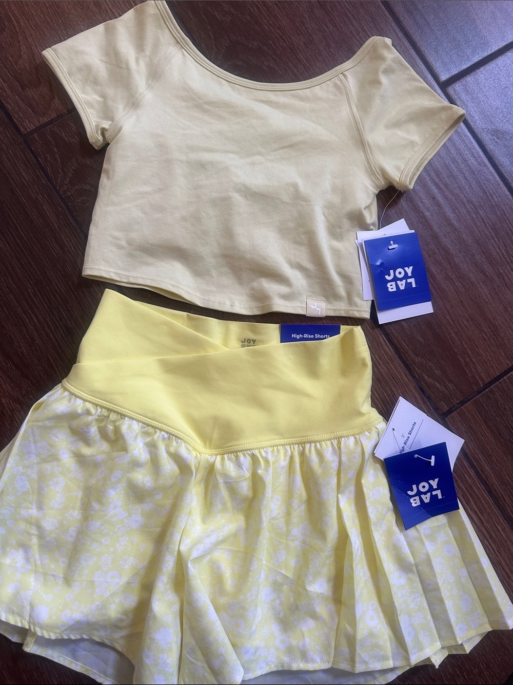 JoyLab Pale Yellow Floral Crop Top & Shorts set
